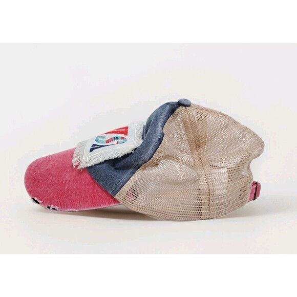 USA Distressed American Trucker 4th July Adjustable Hat Cap Patriotic Red Blue - Picture 2 of 6
